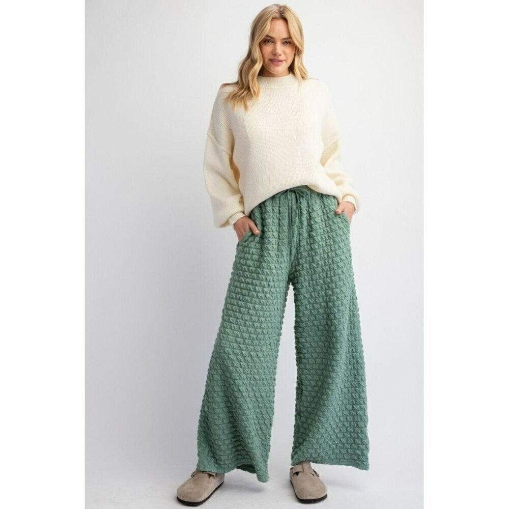 Cloud Nine Pillow Puff Textured Hacci Lounge Pants in Sage Green - Picture 2 of 5